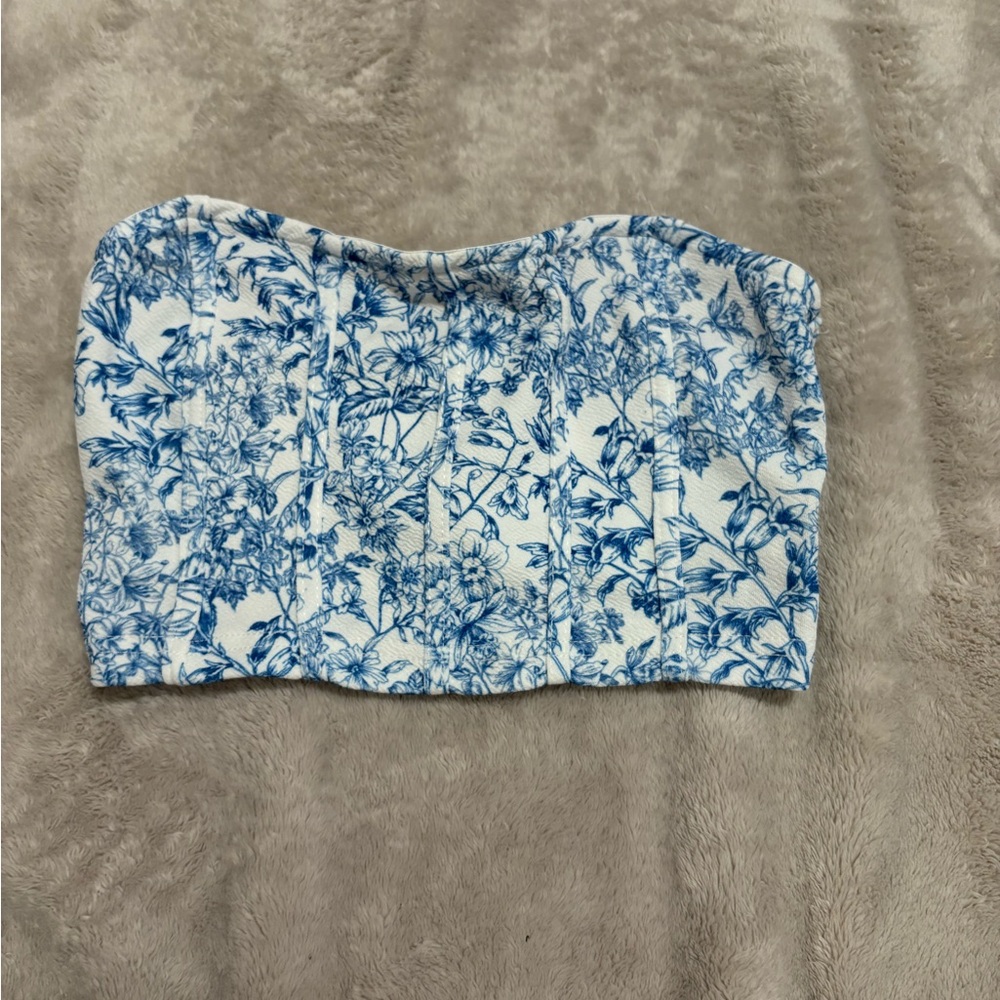 Blue and White Floral tube top